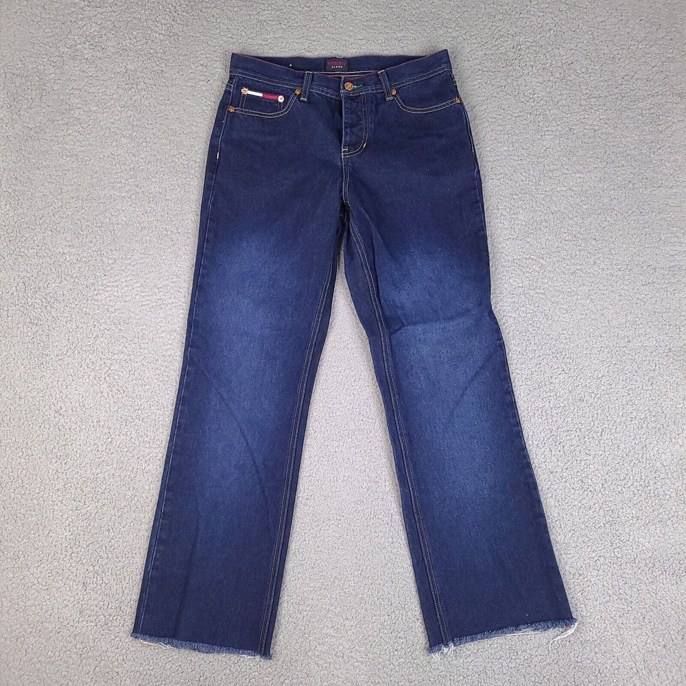 Tommy Hilfiger Jeans Womens Size 9 Blue Button Fly Raw Hem Denim 30W x 28.5L